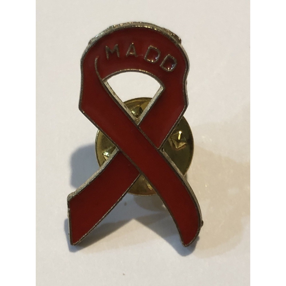 Vintage Red Ribbon MADD Decorative Pin Mothers‎ Against Drunk Driving Awareness